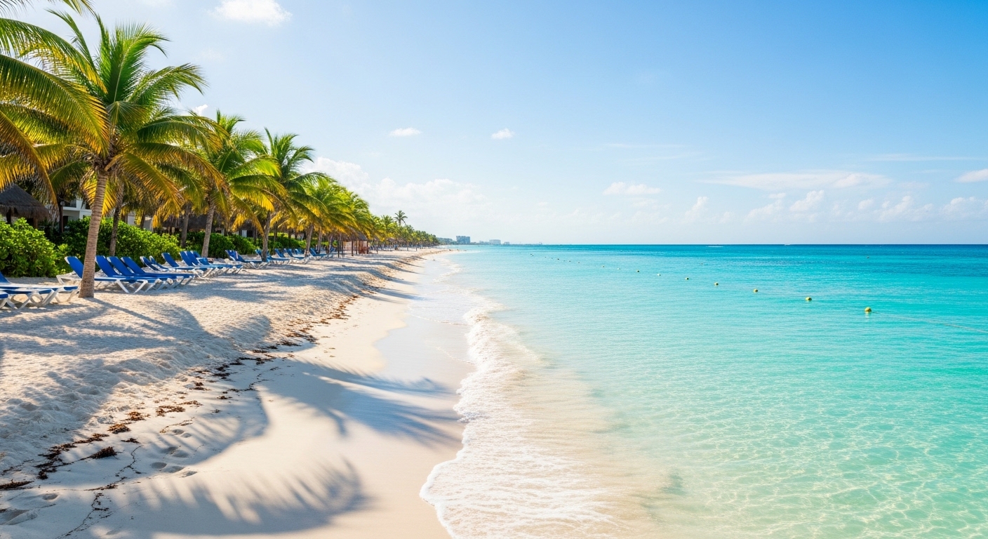 turquoise beach cancun zona hotelera white sand palm trees