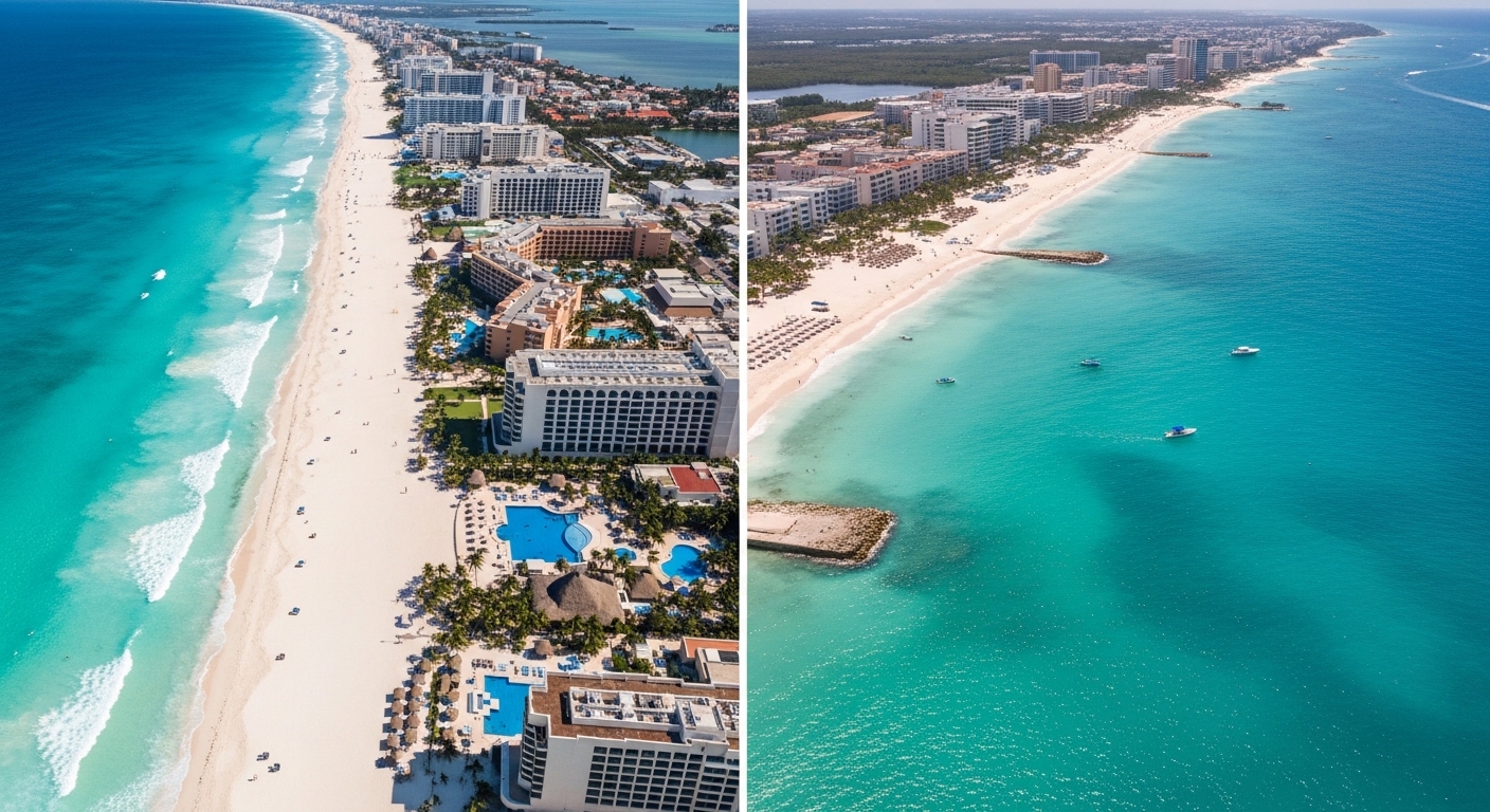 cancun vs playa del carmen beach comparison aerial view