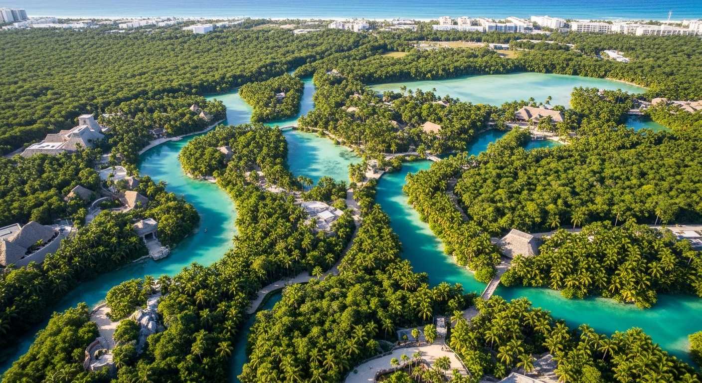 parques tematicos cancun xcaret xel-ha jungle aerial view