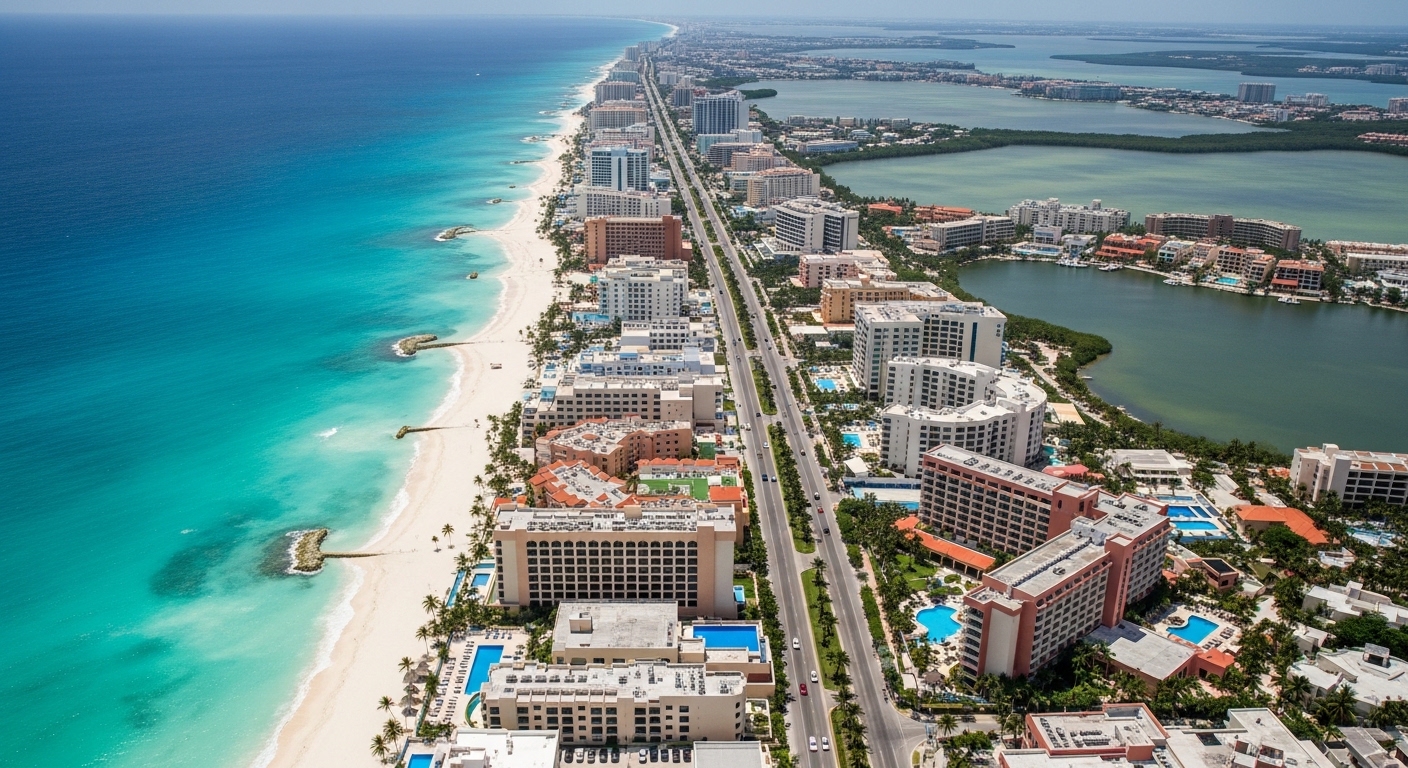 cancun hotel zone map boulevard kukulcan aerial