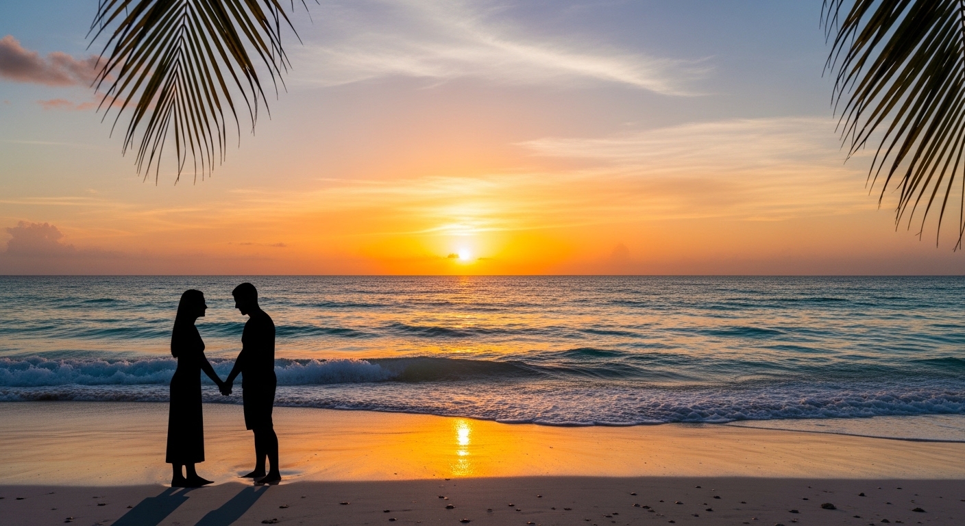 honeymoon cancun romantic sunset beach couple no faces