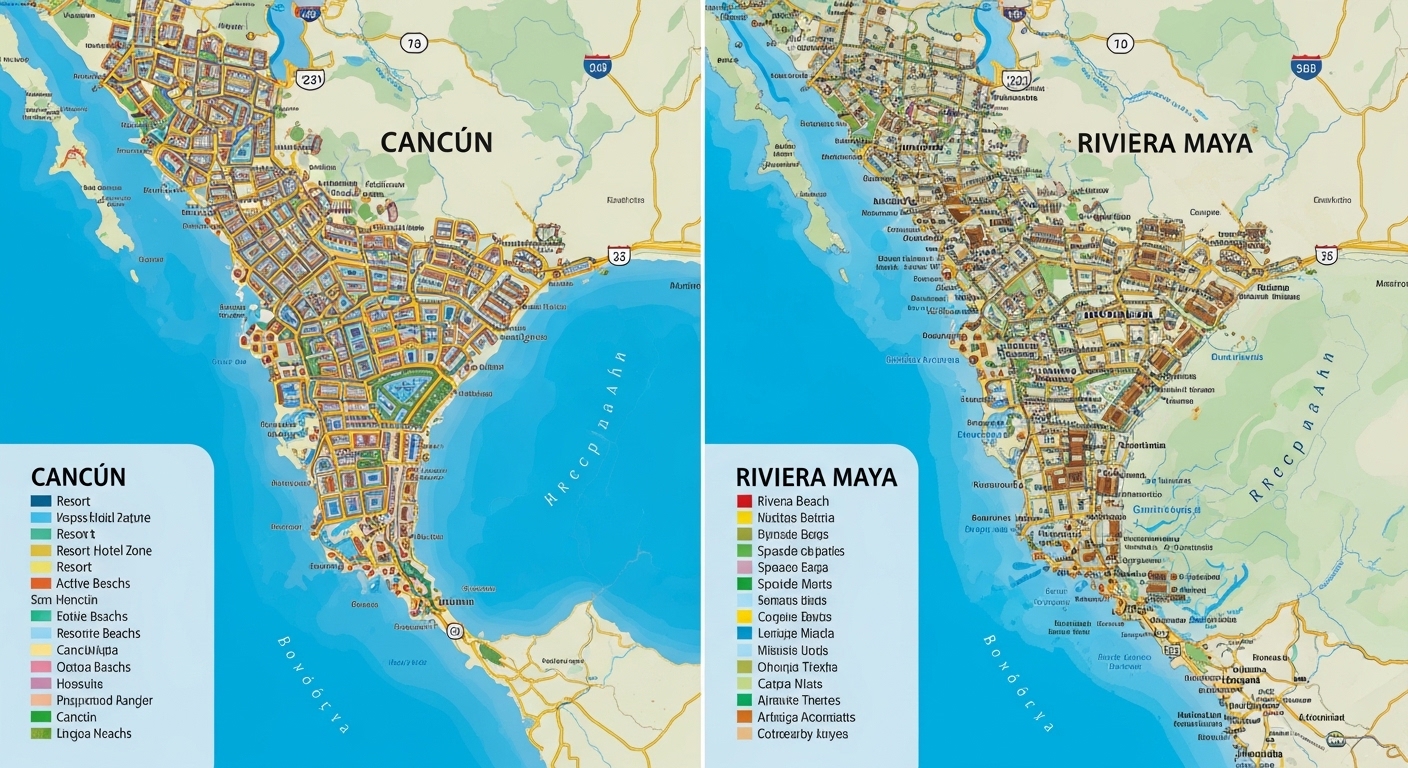 cancun riviera maya comparison map beach resort